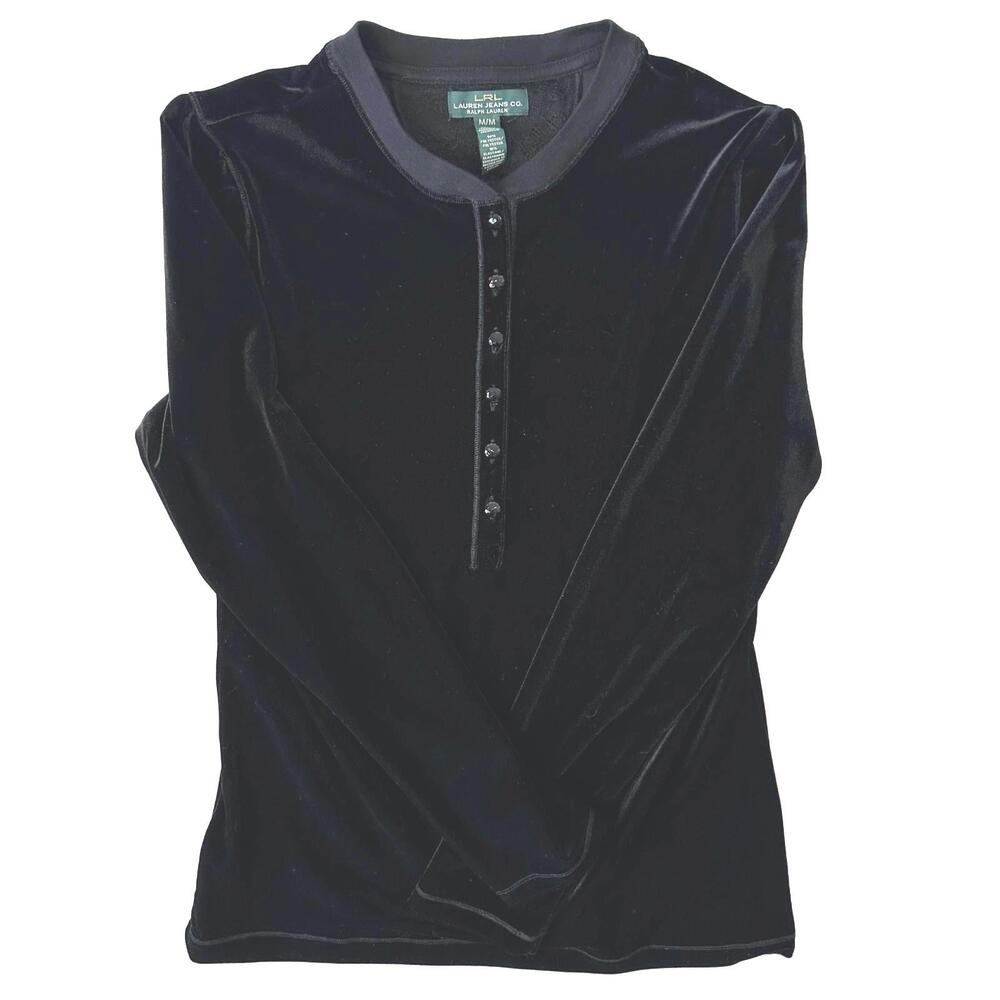 Lauren Jeans Co. Ralph Lauren Women's Black Velvet Long Sleeve Top -  Size M